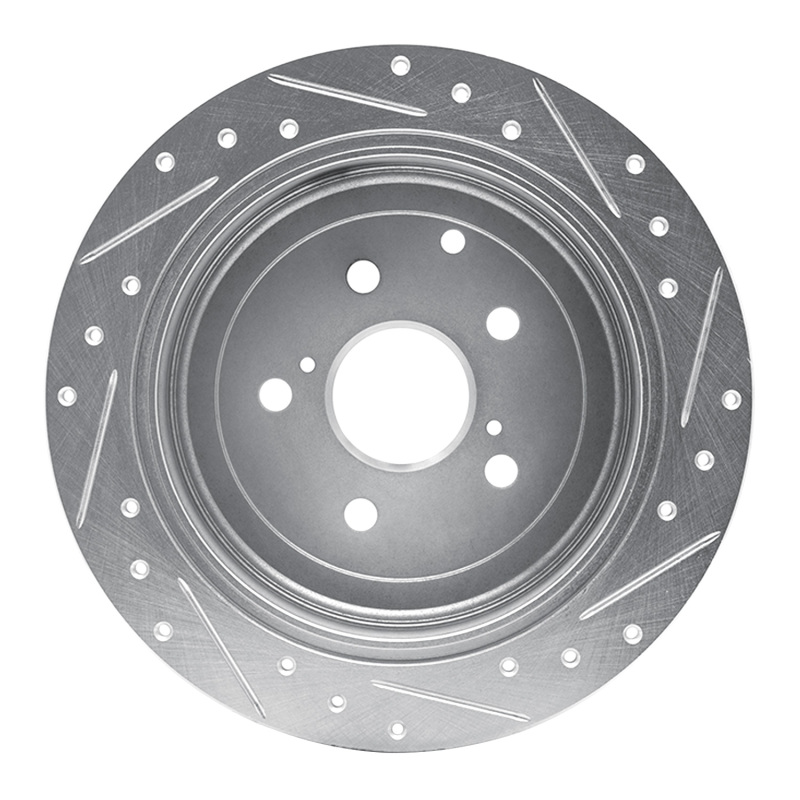 Lexus RX450h Brake Rotor (1) - Rear Left - R1 Concepts - Drilled & Slotted - Silver - `10-`20
